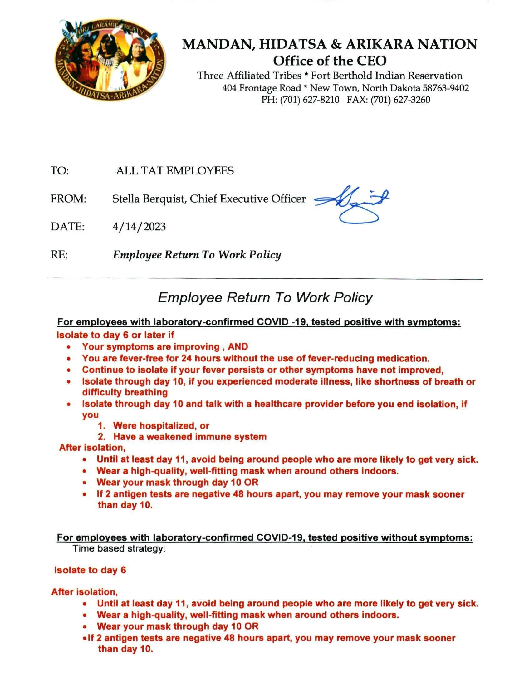 Coronavirus — MHA Nation